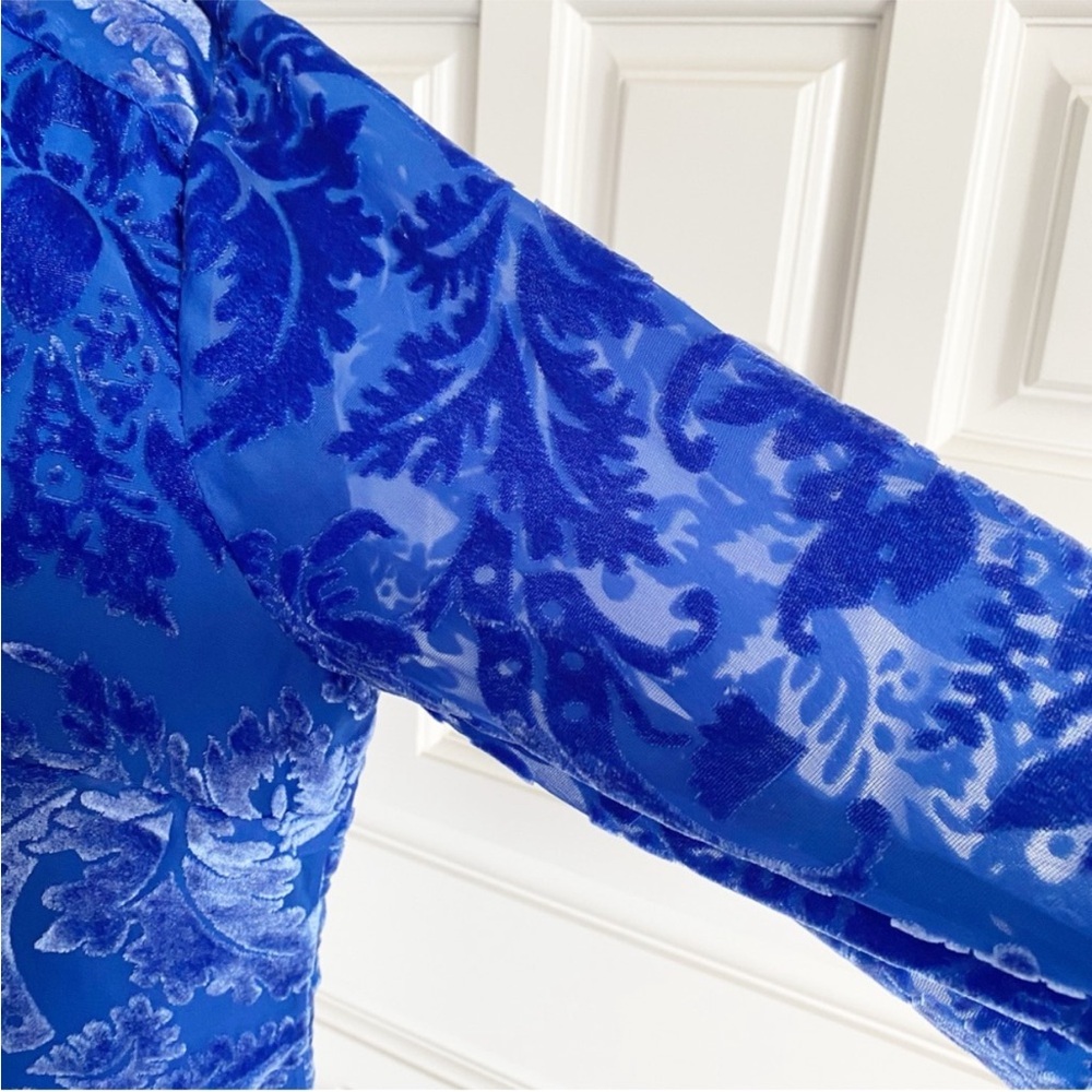 NWT Soft Surroundings Floreat Velvet Shirt Sapphire Blue Button Down Top Medium - Picture 13 of 16